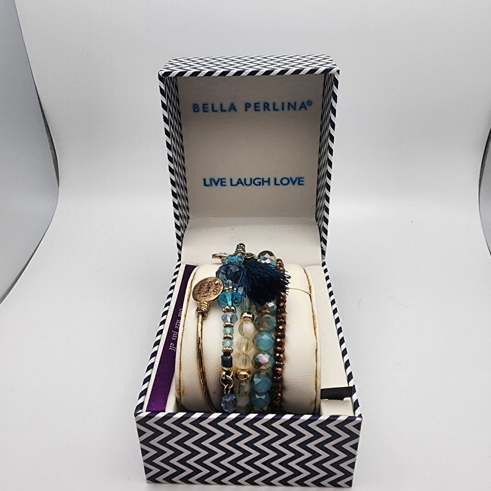 NIB Bella Perlina Blue & Gold Tone Bracelet Set